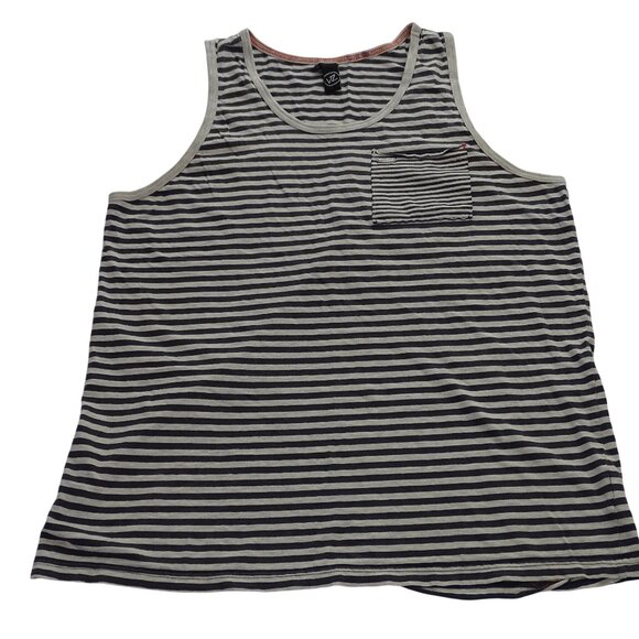 Vonzipper Other - VonZipper Mens Gray Blue/Black Stripe Tank Top Size M Pocket Summer Cotton Blend